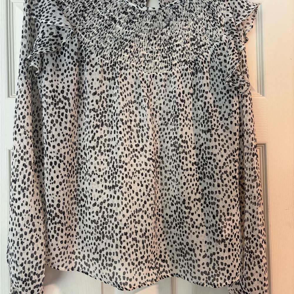 Express Black and White Ruffled Blouse with Peter Pan Collar